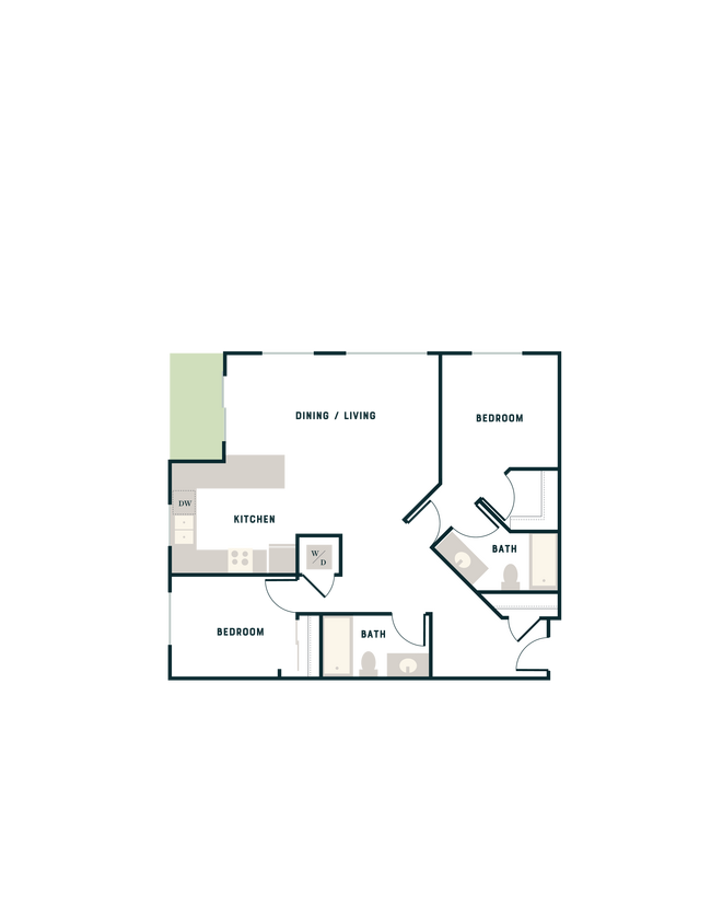2 Bed, 2 Bath - West Apt D West-411 floor plan